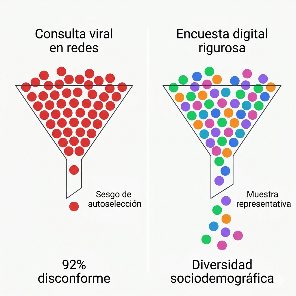 Sin ficha técnica declarada — sin universo, sin método, sin margen de error —
no es investigación: es ruido con formato de dato